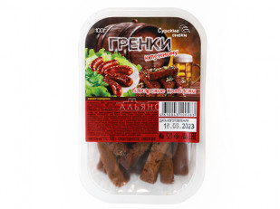 Ведро Ржаные гренки с малосольным огурчиком: Сурские гренки Баварские колбаски (100 гр)